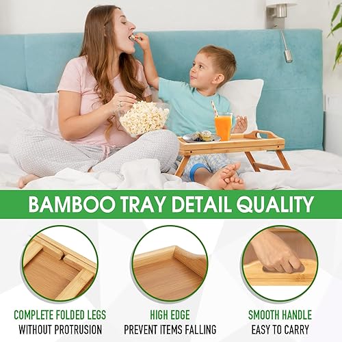 Miniatura 4 de Bandeja de cama con patas plegables con asas, bandeja de desayuno para sofá, dibujo, platos de bambú para servir bandeja de aperitivos