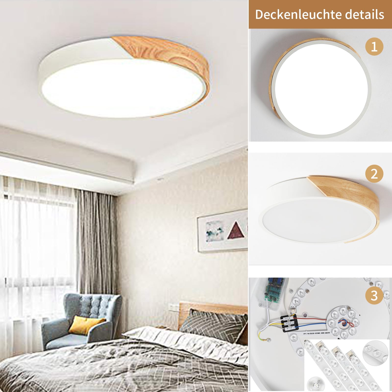 Style home 36W LED Deckenleuchte dimmbar mit Fernbedienung Ø40x4cm Holz
