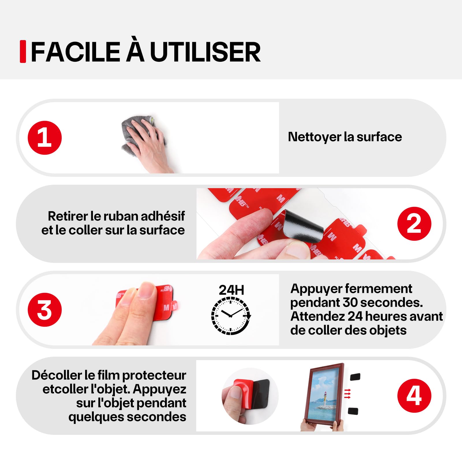 Ruban Adhésif Double Face Extra Fort 50x25mm 10pcs Étanche Résistant Températures Élevées