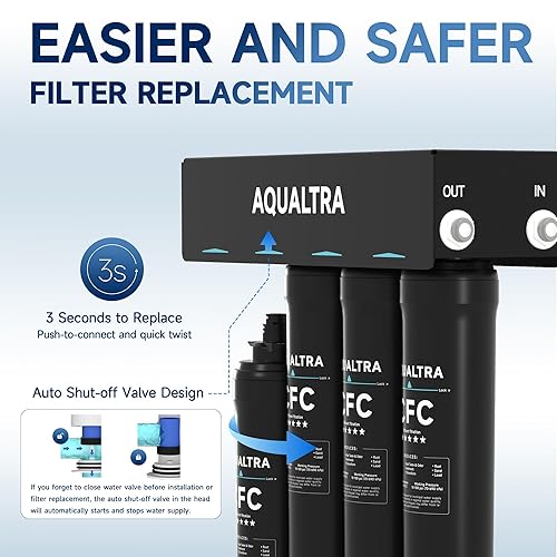 Miniatura 6 de AQUALTRA USF-4B-15 Filtro de agua debajo del fregadero, sistema de filtración de agua debajo del fregadero de 80000 galones, filtro de fibra de
