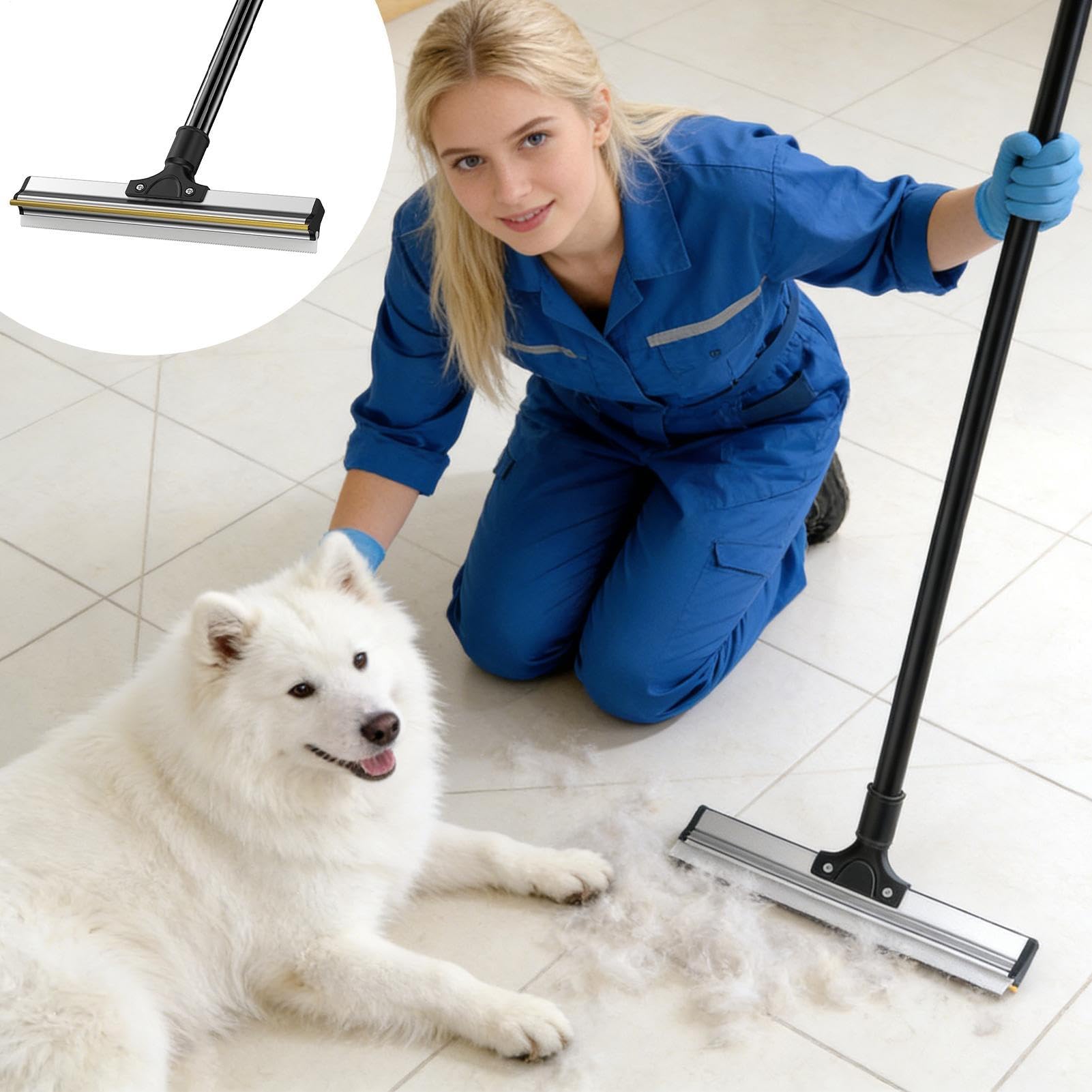 Râteau à tapis réglable avec long manche – Râteau à tapis réutilisable pour adultes et personnes âgées, convient pour canapés et tapis
