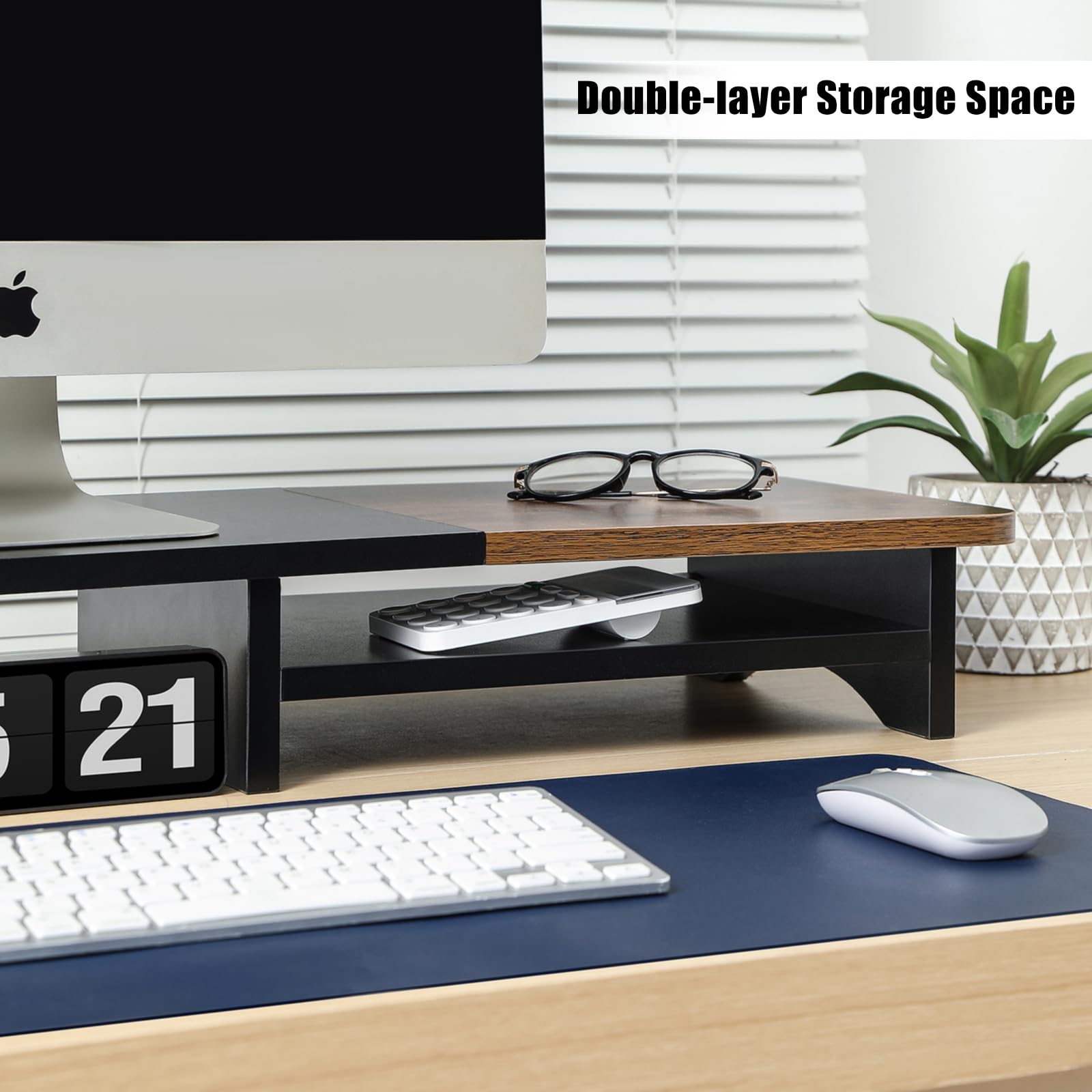 ARCOBIS Dual Monitor Stand Riser with Storage, 39.3 inch Large Wood Desk Organizer Shelf, Computer Monitor Stand for 2 Monitors, Multi-Purpose Desktop Organizer Riser for Computer,Laptop,Printer,TV