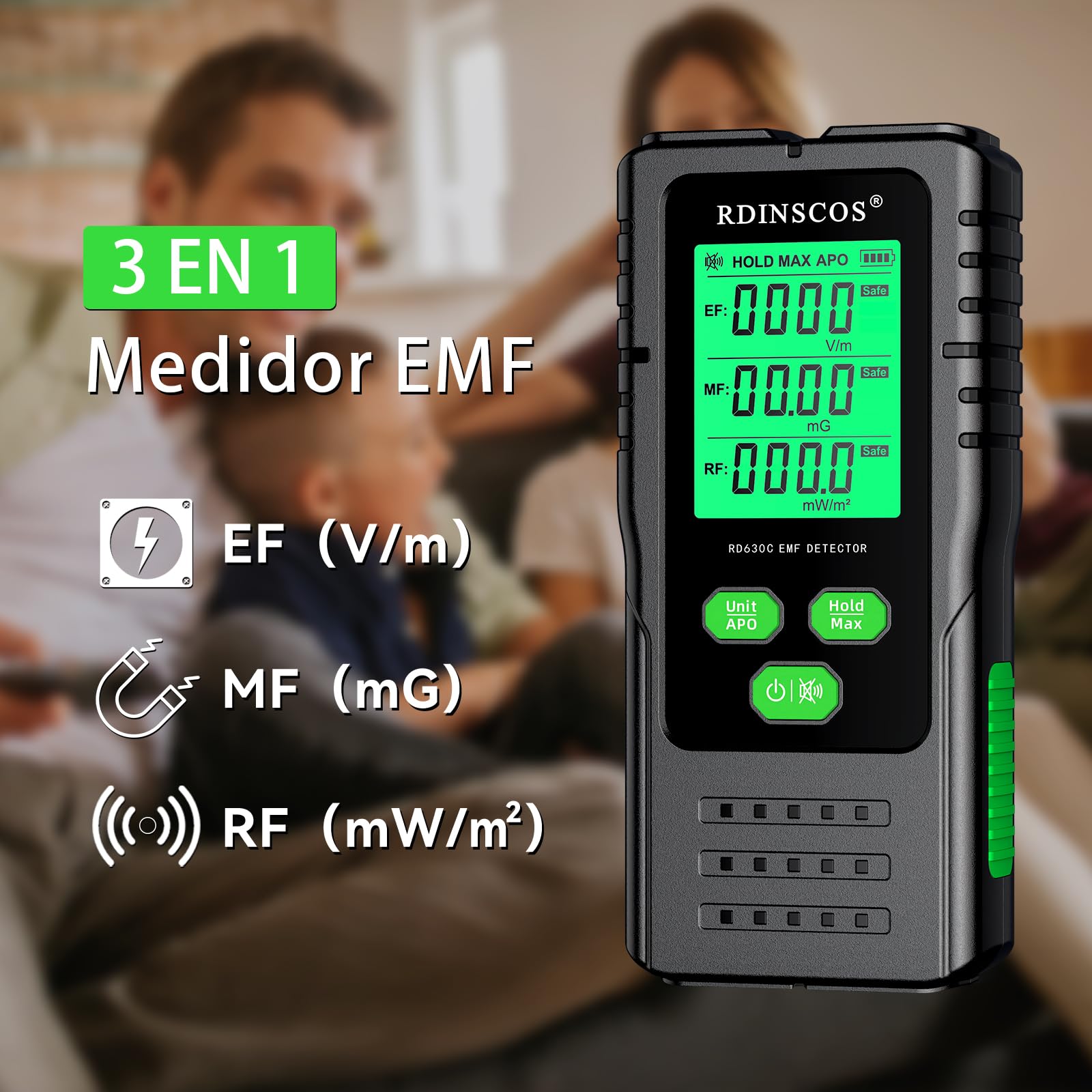 EMF-Messgerät Strahlungsdetektor Digitaler Elektromagnetische Felder Handgehaltener EF/MF/RF Elektromagnetische Strahlung Messgerät mit LCD EMF-Inspektionen