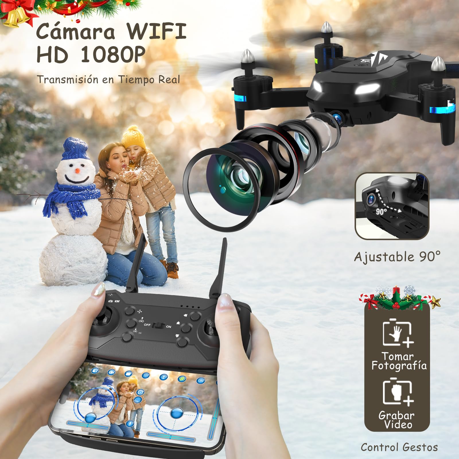 Wipkviey T26 Dron con Cámara 1080P HD - C0 Drone Profesional para Niños y Principiantes Transmisión FPV, Con 2 Baterías y Bolsa Portátil,Con Video WiFi en Vivo Quadcopter RC con 2 Baterías 26 Mins