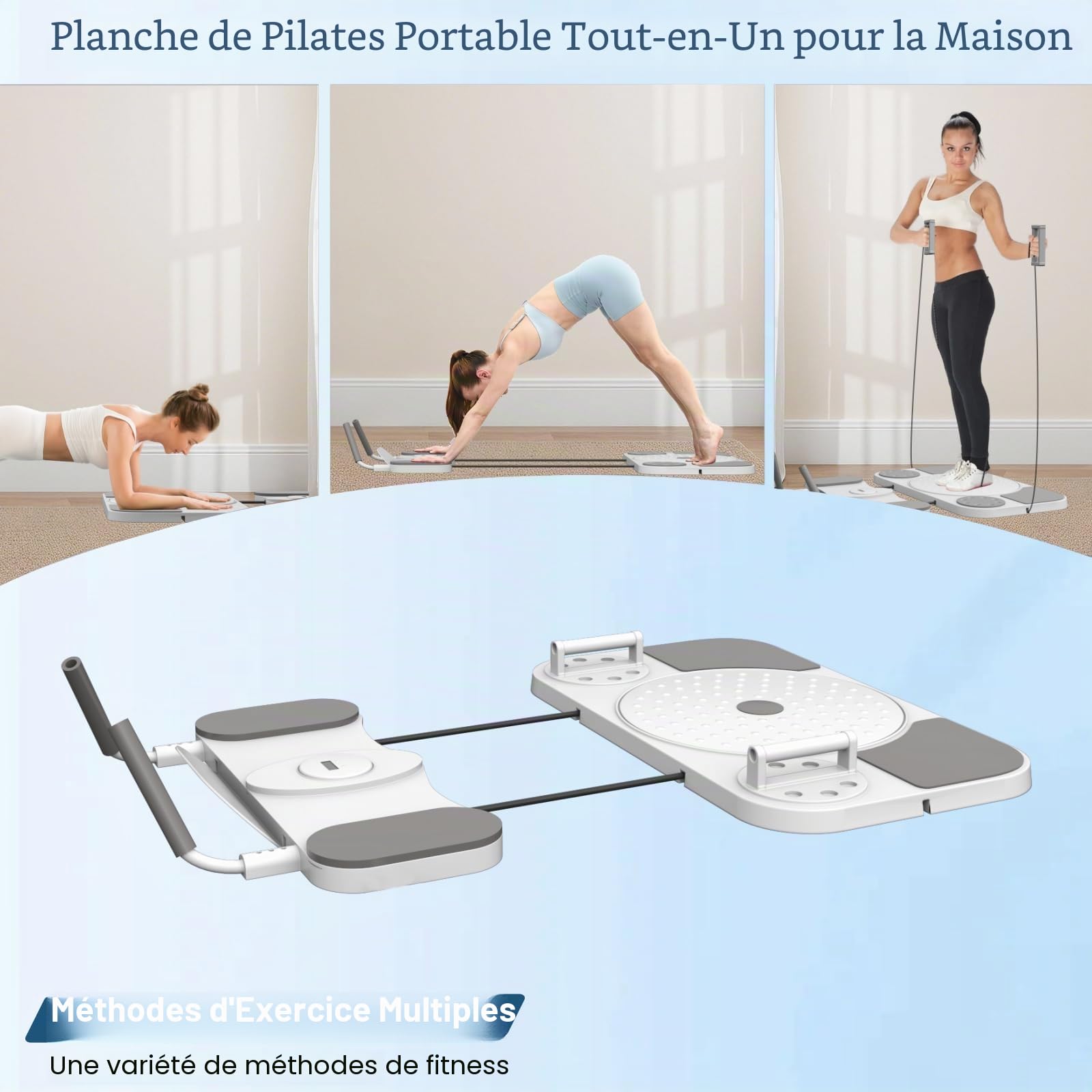 Planche Pilates, équipement Multifonctionnel 5 en 1 pour Pilates Reformer, Appareil d'entraînement Abdominal avec Compteur, kit Pilates pour la Maison, avec Bandes élastiques, pour Usage Domestique