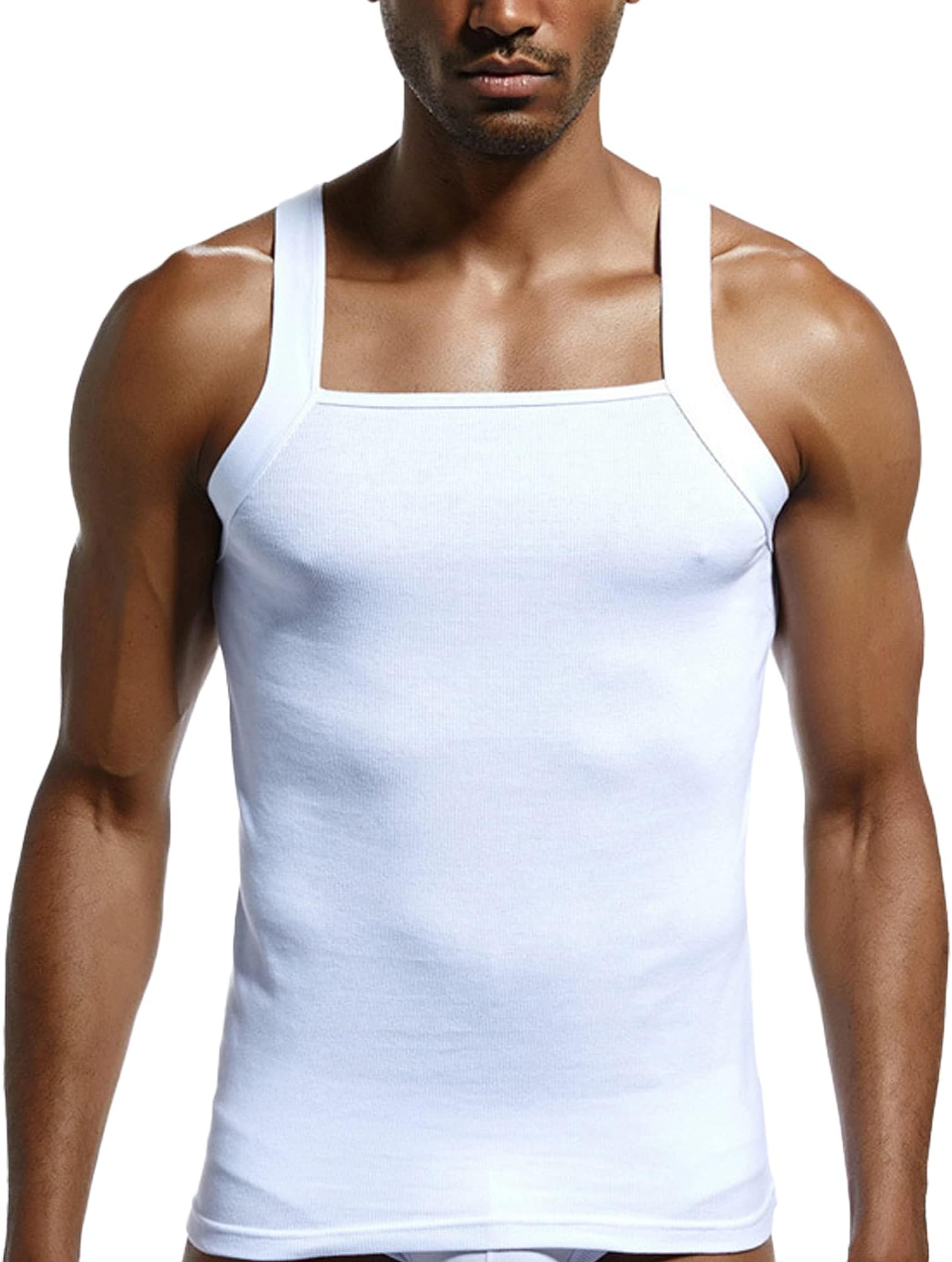 52hertzMen's Summer Fashion Tank Tops Sleeveless Compression Shirt Square Cut Muscle A-Shirts
