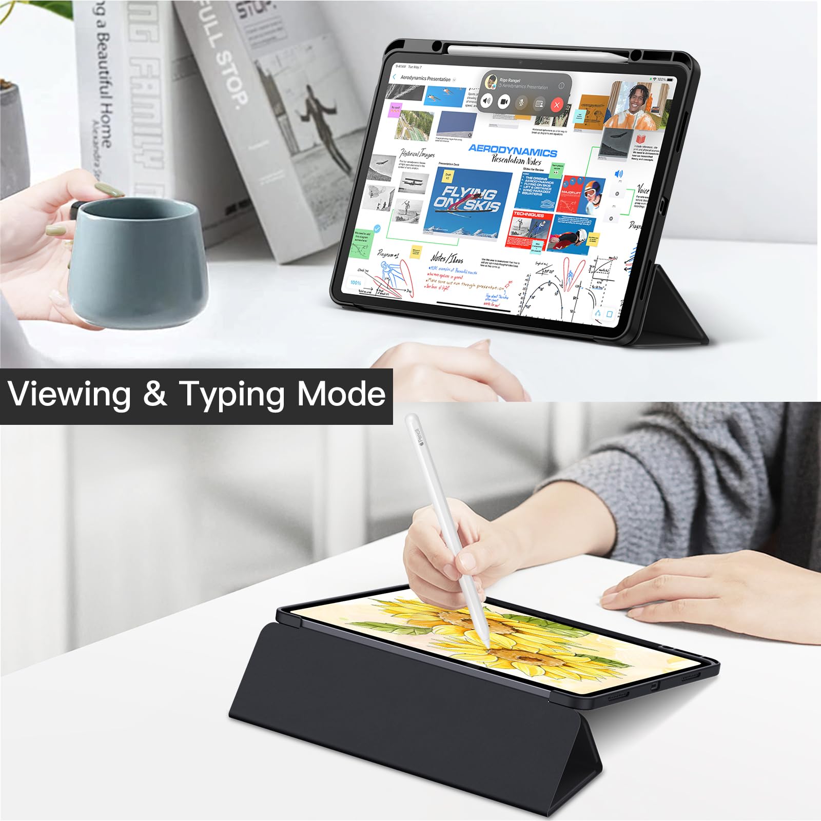 JETech Funda para iPad Air 13 Pulgadas M4/M3/M2 (2026/2025/2024) con Soporte para Pencil, Carcasa Clara Transparente Respaldo Caparazón Slim Soporte Antigolpes Tableta (Negro)