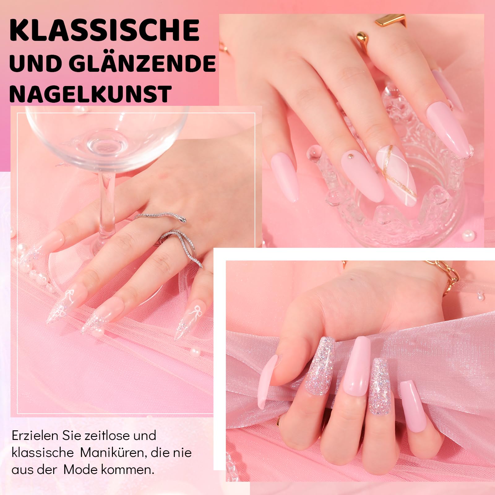 Aokitec Dipping Powder Nail Set – różowy i błyszczący proszek do dipów z płynną bazą do dip bazy, akcesoria do paznokci, zestaw do łatwego zabrania ze sobą, do samodzielnego wykonania paznokci