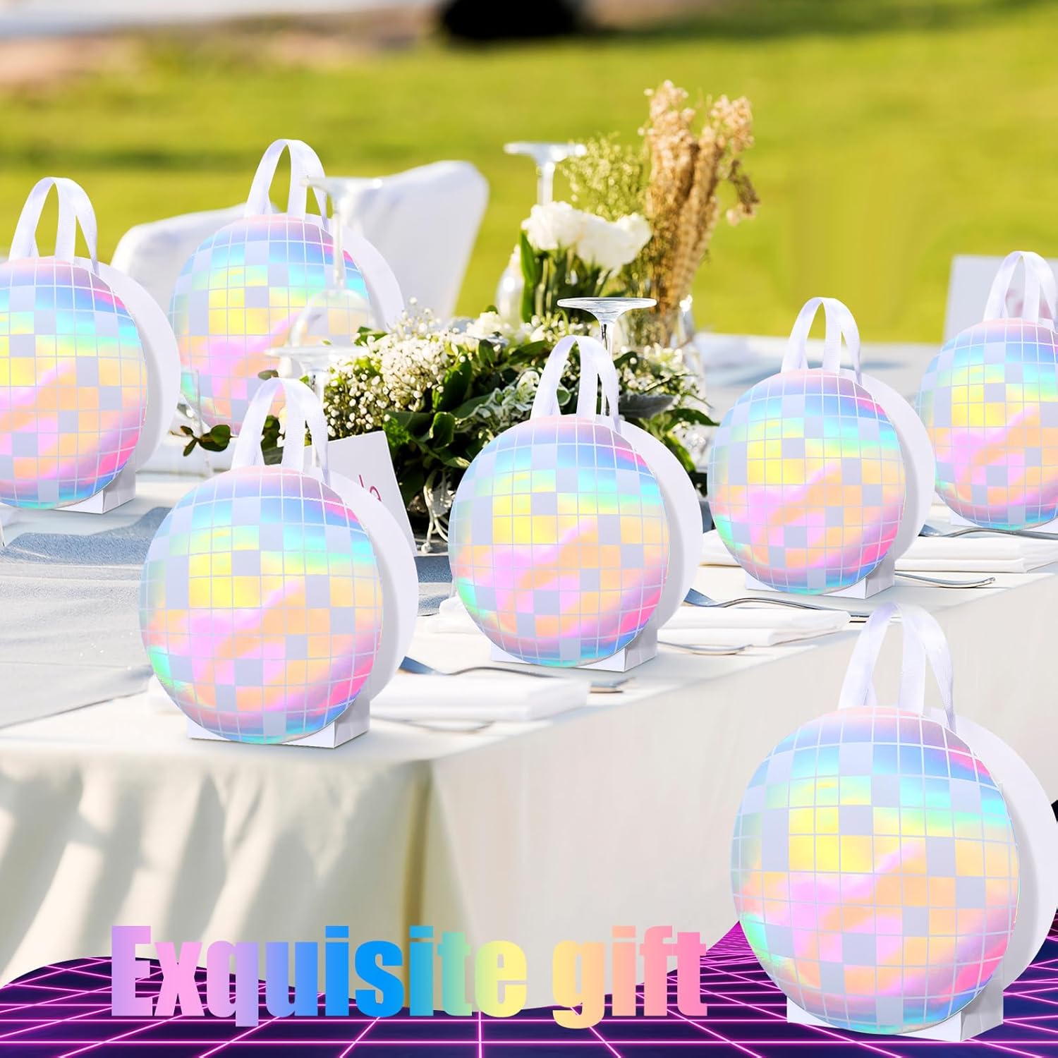 Kolldenn 12 Pcs Disco Ball Holographic Gift Bags Disco Party Favor Iridescent Paper Treat Bags 70s 80s 90s Birthday Party Supplies with Handles for Candy Goodies Wedding Bachelorette Decorations - Image 4