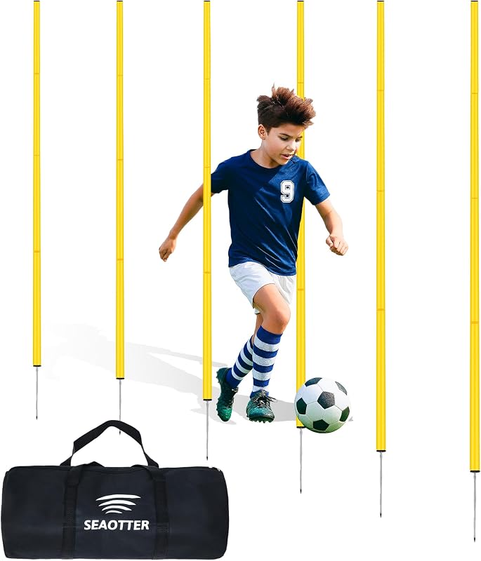 SEAOTTER Bastones de entrenamiento de agilidad de fútbol, ​​6/10/20 piezas de 6 pies, bastones de entrenamiento de velocidad deportivos desmontables ajustables, accesorios para equipos de práctica para fútbol, ​​slalom y rugby, postes de flexión para caballos