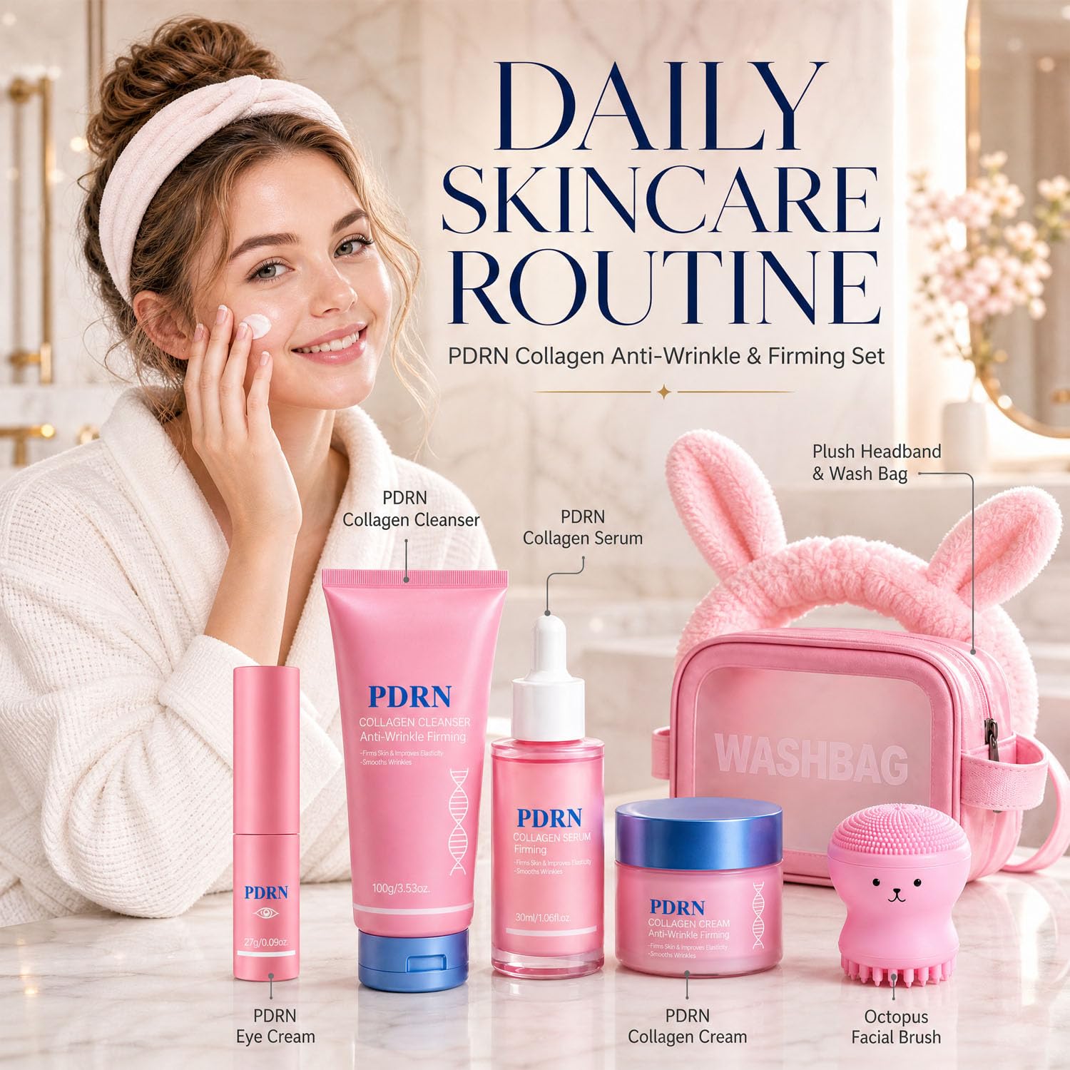 7Pcs PDRN Skincare Set, Skincare Set for Women, Gentle Facial Kit for Women
