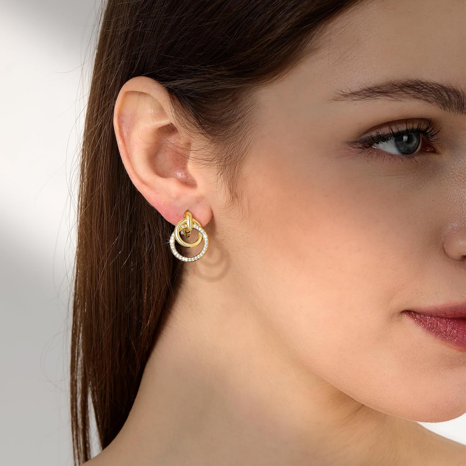 14K Gold Plated Chunky Clip On Earrings for Women 14k Gold Knot Link Clip Earrings Silver Rhinestone Hoop Clip On Earrings Jewelry for Women - Image 2