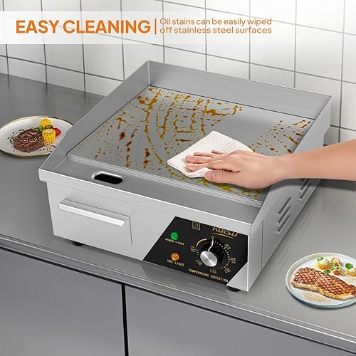 Miniatura 5 de Bonnlo Plancha eléctrica comercial de 14 pulgadas y 1500 W con encimera antiadherente, control de temperatura ajustable de 122-572  de parrilla