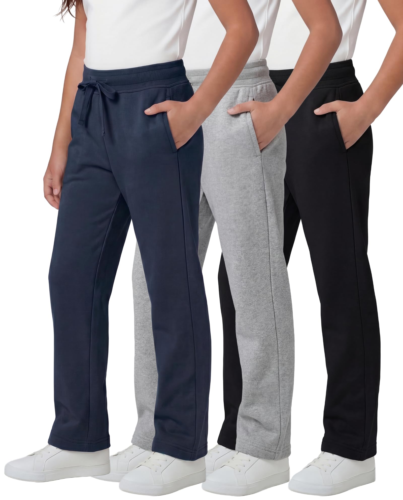 3 Pack Girls' Fleece Sweatpants Open Bottom Pants Kids Teens Tween School