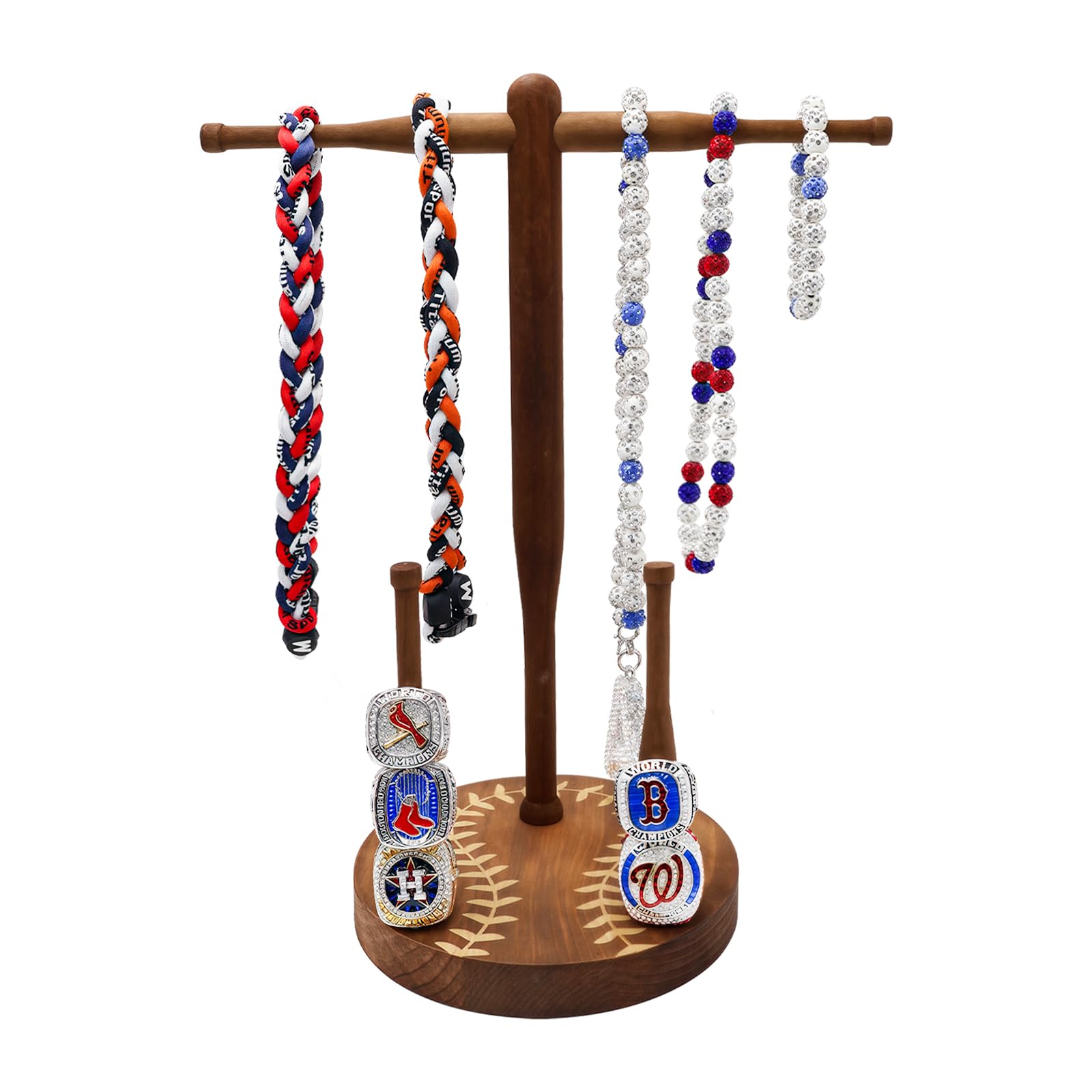 Wooden Baseball or Softball Drip Necklace Organizer Holder, Ring Holder