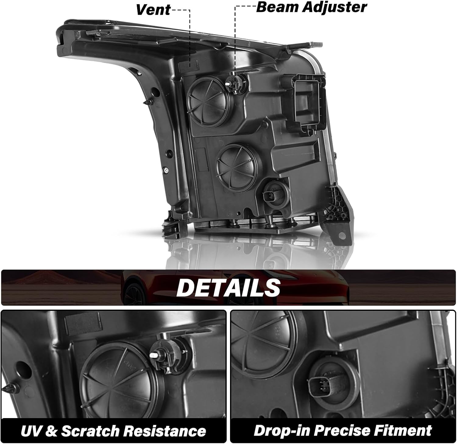 Bingbingmotor Headlight Assembly Fits for 2015-2020 GMC YUKON/YUKON XL SLE SLT w/LED DRL Tube Projector Halogen Factory OE Style LH Left Driver Side w/Bulbs NOT FIT DENALI