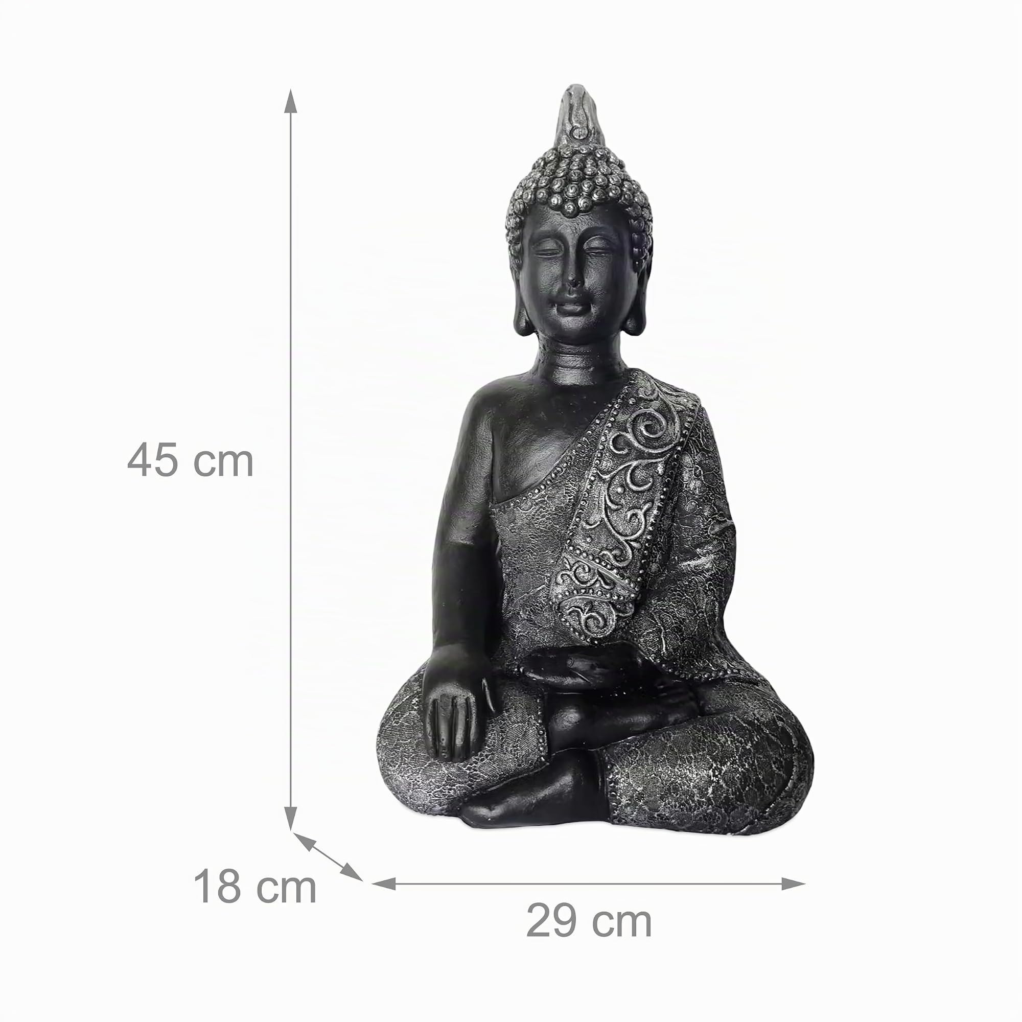 Relaxdays Figura de Buda Sentado para jardín, Resistente a heladas y Lluvia, 45 cm, Antracita