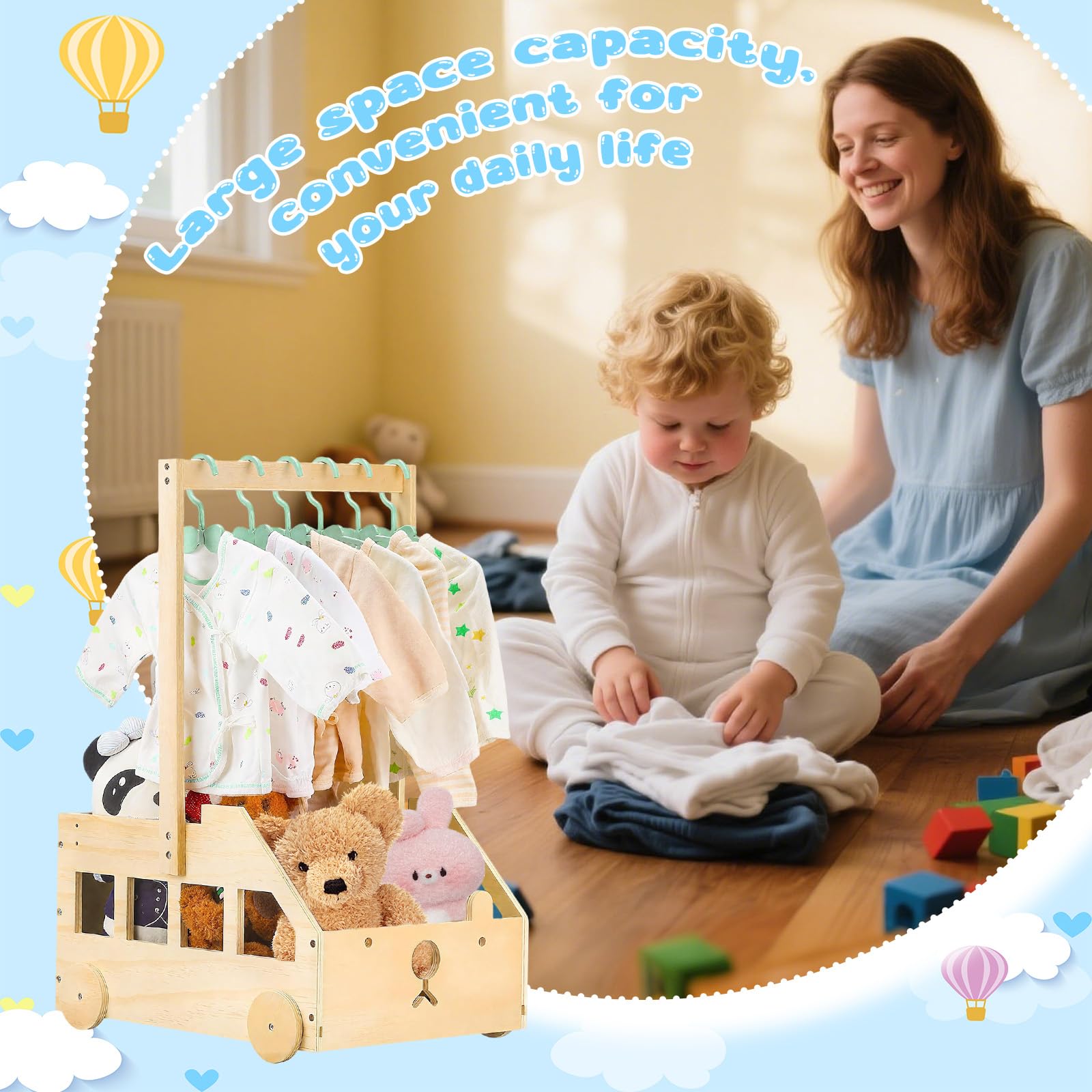 Drewniane pudełko na baby shower, drewniany kosz na prezent dla dziecka, drewniane kosze na prezenty dla dziecka z uchwytem, prezent dla chłopca lub dziewczynki