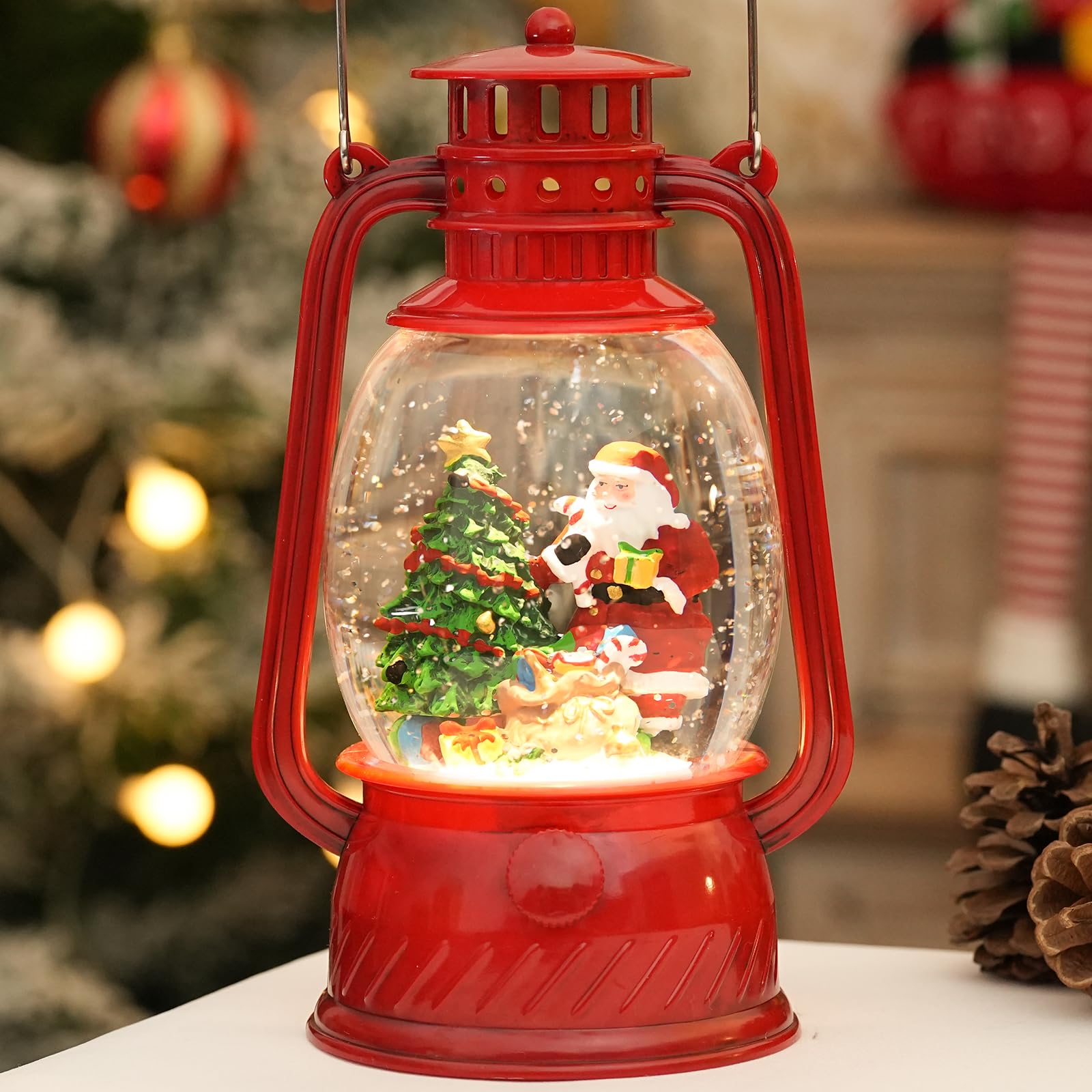 Snow Globe Christmas Decorations Indoor, Santa Claus Lighted Musical Christmas Snow Globes Lantern with Glitter & 6H Timer, Santa Claus Christmas Decorations for Home