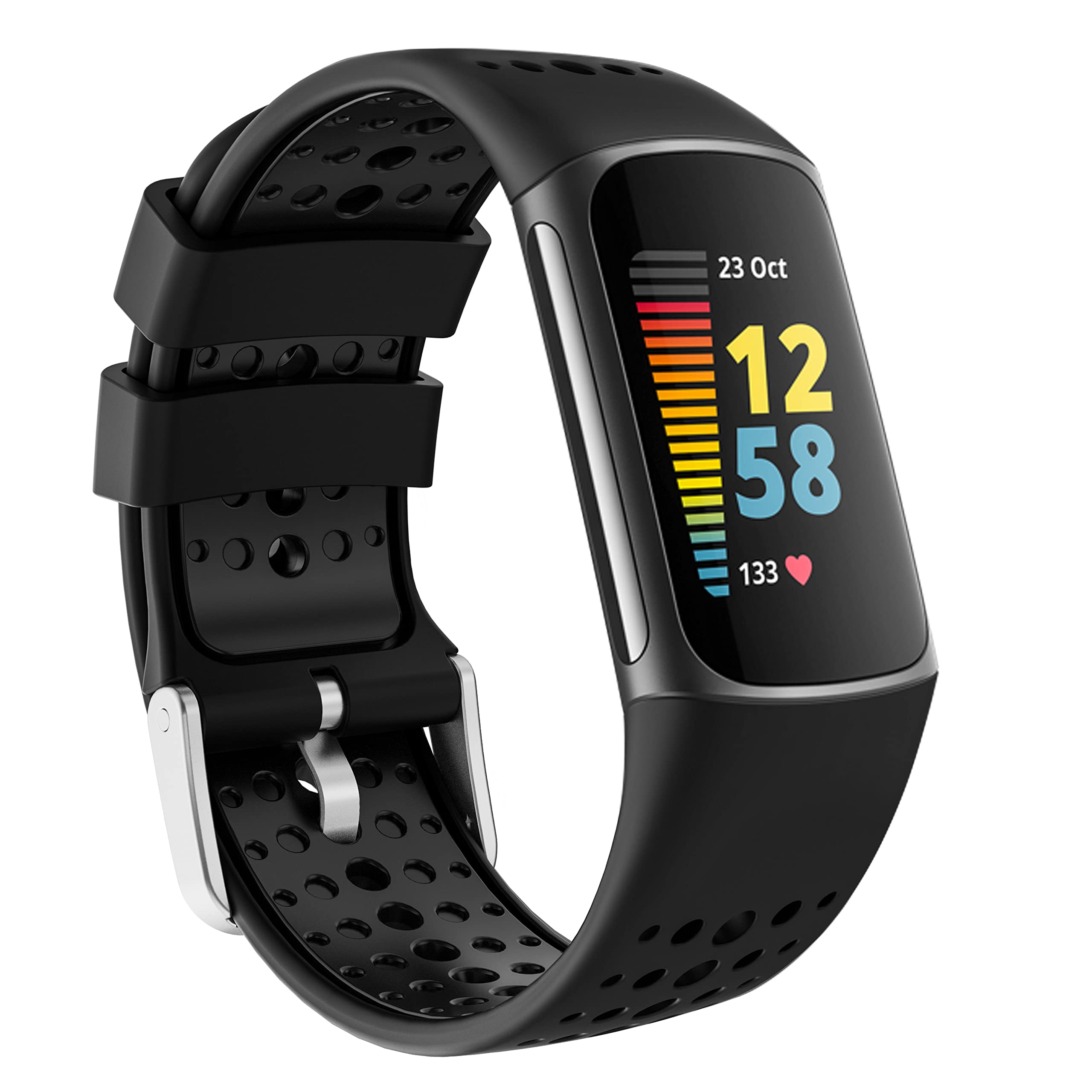 Baaletc Sport Silicone Strap Compatible with Fitbit Charge 5 Strap/Fitbit Charge 6 Strap,Waterproof Soft Adjustable Breathable Sport Bands for Charge 5 Strap/Charge 6 Strap,Free Size
