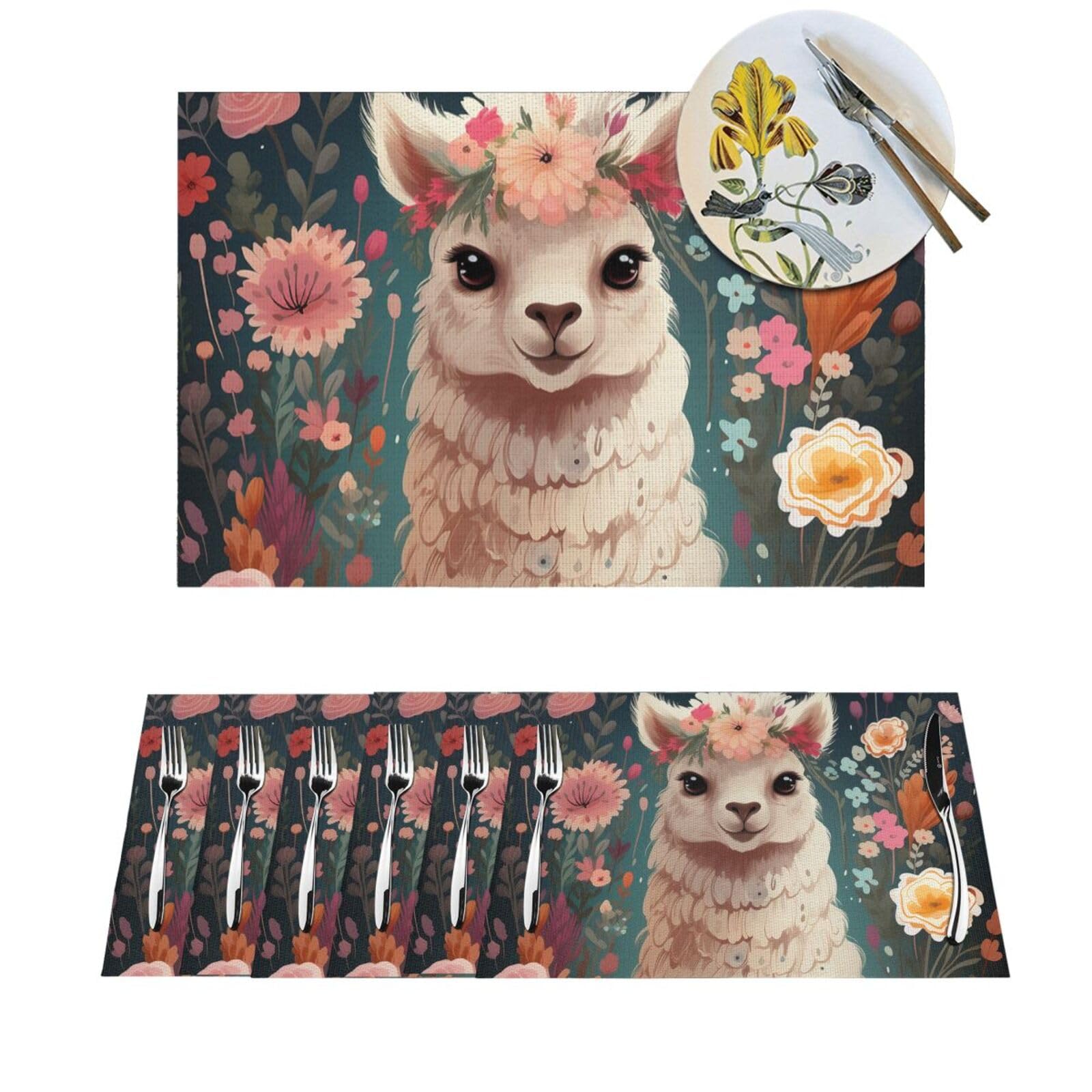 Sets de table en vinyle motif alpaga chic et résistant au chaud x4