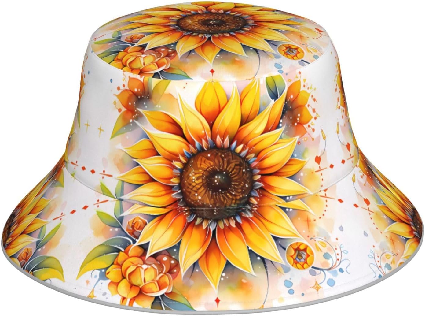 Bucket Hat with Unique Yellow Sunflower in Oil Print Stylish Breathable Foldable Versatile Outdoor Accessory image 3