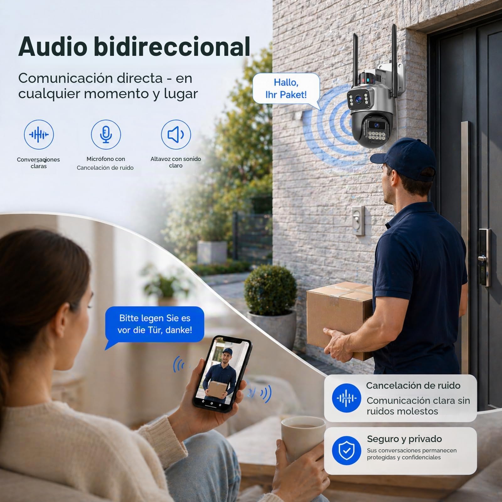 Cámara de vigilancia 5G para exteriores, 6 MP con doble objetivo para exteriores, IP66, cámara de seguridad exterior con seguimiento automático, visión nocturna, cámara exterior 24/7, 2 audios, SD