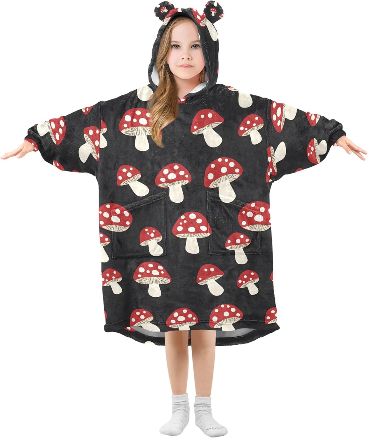 Red Mushroom Kids Wearable Blanket Hoodie with Pocket and Sleeves for Toddlers, Cute Hoodies Girls Boys B0403666