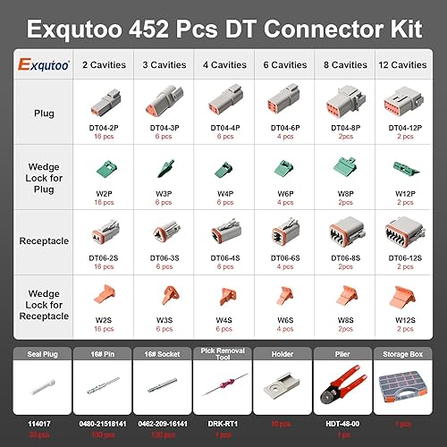 Miniatura 2 de Kit de conectores DT Deutsch gris de 452 piezas, 2 3 4 6 8 12 pines, impermeable, herramienta de extracción de conector DT, herramientas de