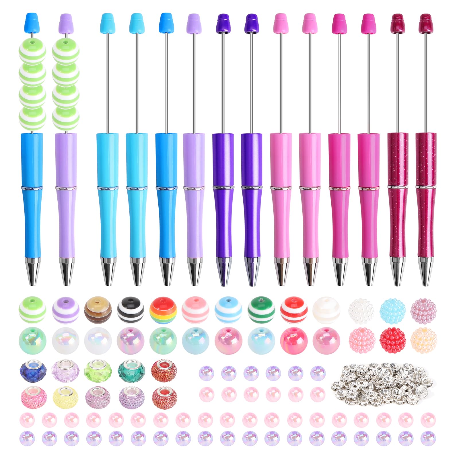 Colle Beadable Pens Kit, 14Pcs DIY Ballpoint Pen Set with 136Pcs Colorful Beads, Beaded Pens for DIY Crafts, Gifts for Women, Students，Office Workers, School & Home