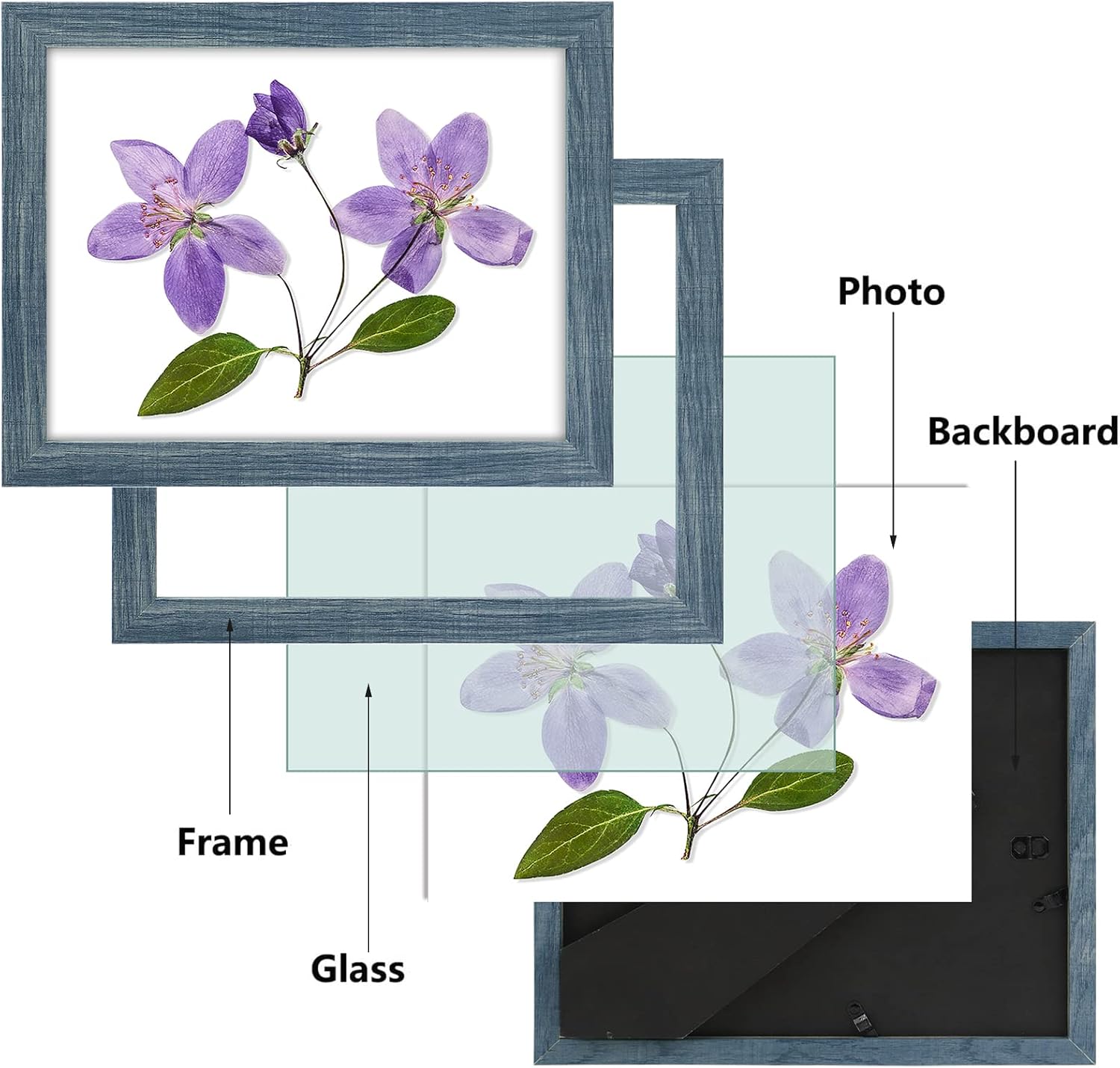 Frametory, 8.5x11 Picture Frame with Glass, Tabletop & Wall Horizontal or Vertical Display, 8 1/2 x 11 Photo Frame for Diploma, Documents (Blue, 1-Pack)