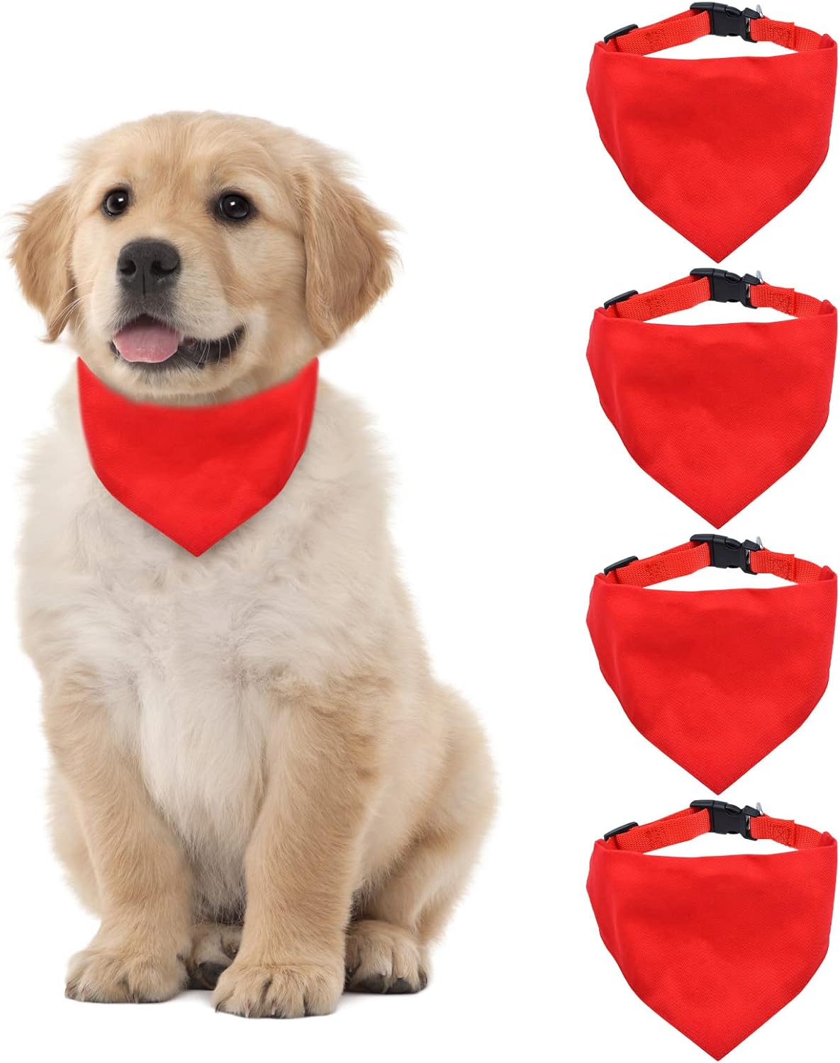 HACRAHO 4 PCS Red Dog Bandana Collar Set, Adjustable Sublimation Bandana with Removable Collar for Small Medium Dogs Red L