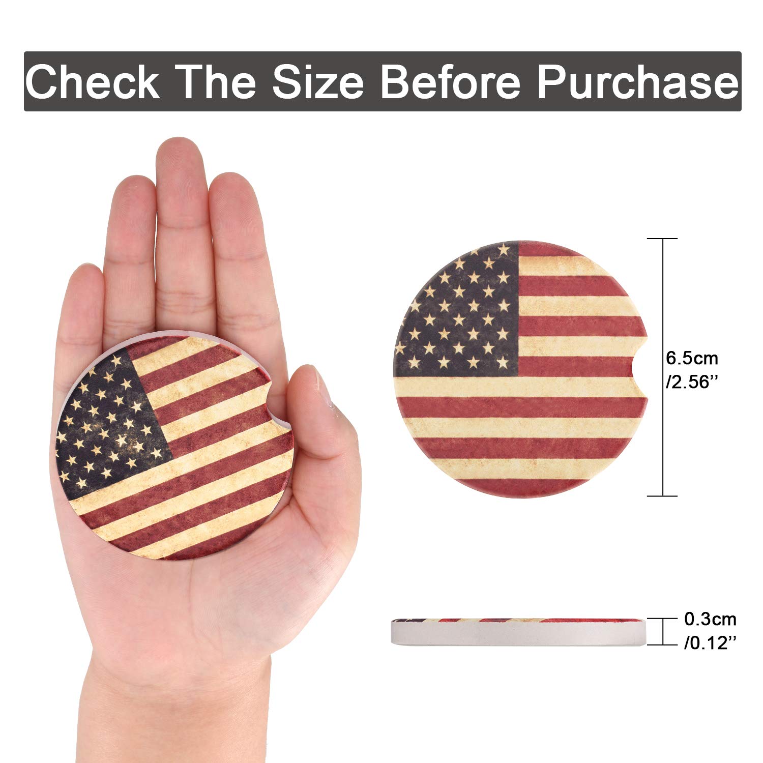 Boao 8 Packs USA Flag Car Cup Coasters Ceramic Car Coasters 2.56 Inch Stone Cupholder Absorbent Coaster Set for Drinks Cup(Red)