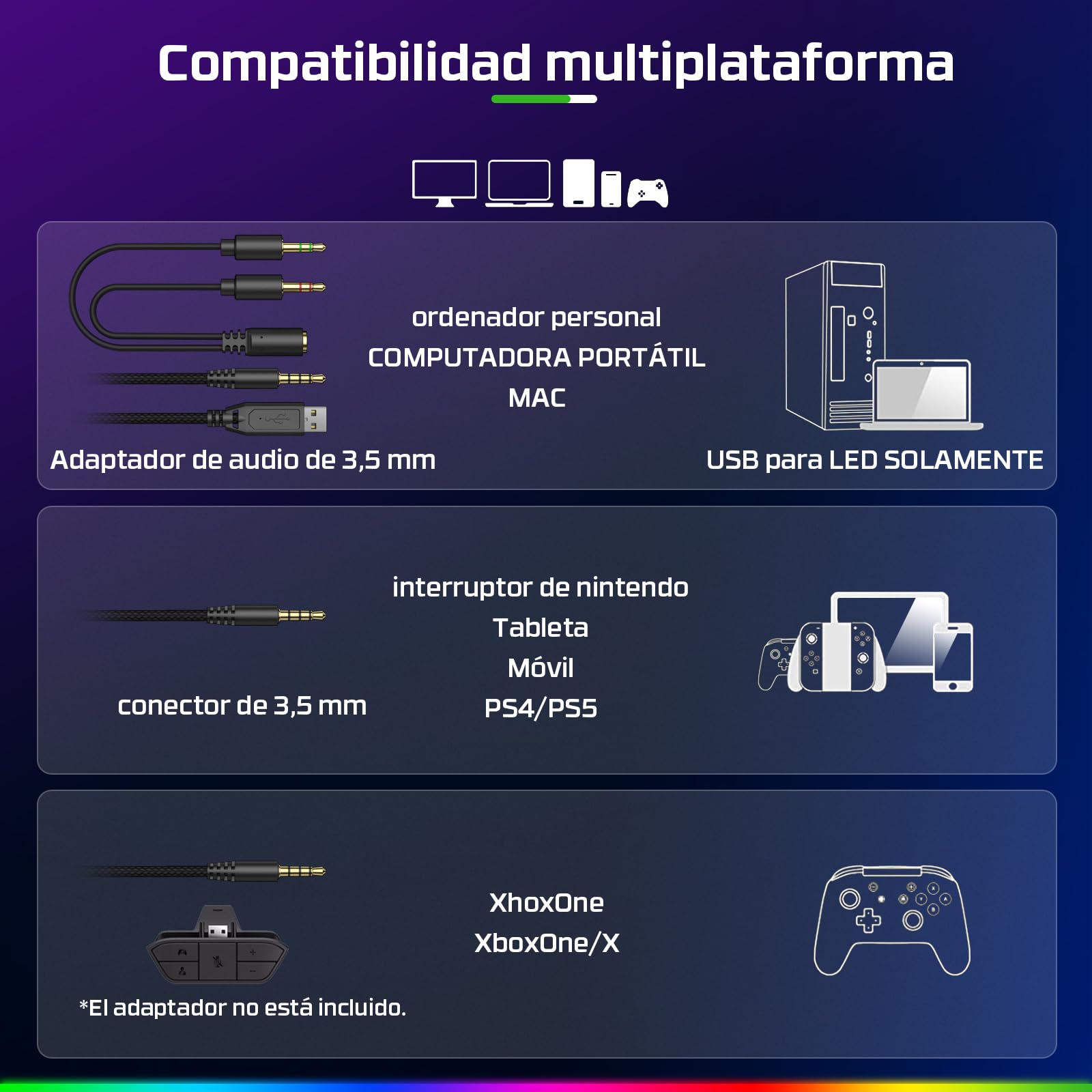 Fachixy FC100 Cascos Gaming para PS4, PS5, PC, Xbox One, Switch, Auriculares Gaming Cancelación de Ruido, Cascos con Microfono Estéreo Sonido, Cascos para PS4 con 3.5mm Jack con Luz RGB (Negro)