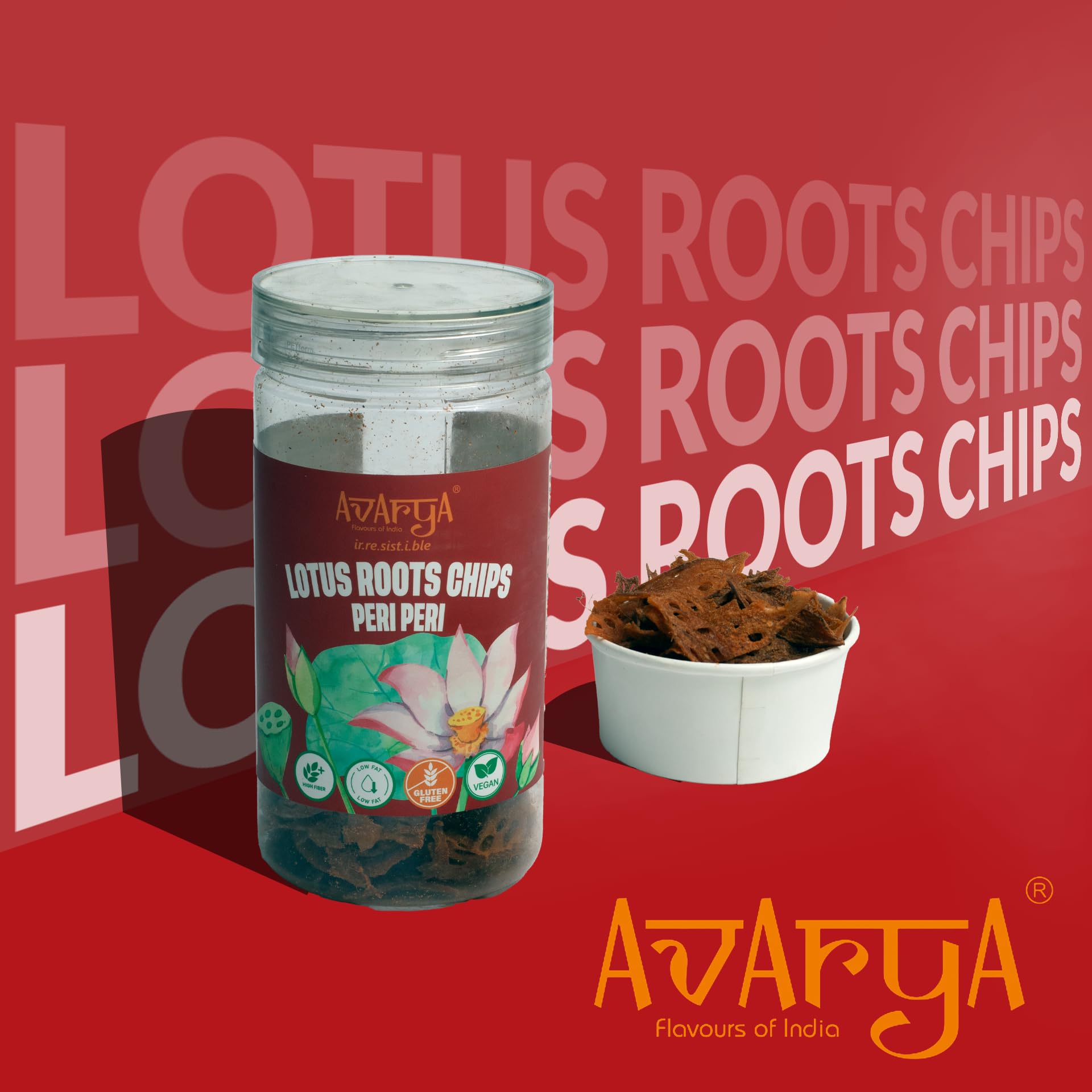 Avarya Lotus Root Chips 100 Gms | Crispy Lotus Stem Chips -Peri Peri Flavour | Low in Oil | Health Savoury Snack | Vegan Snack | Pack of 1