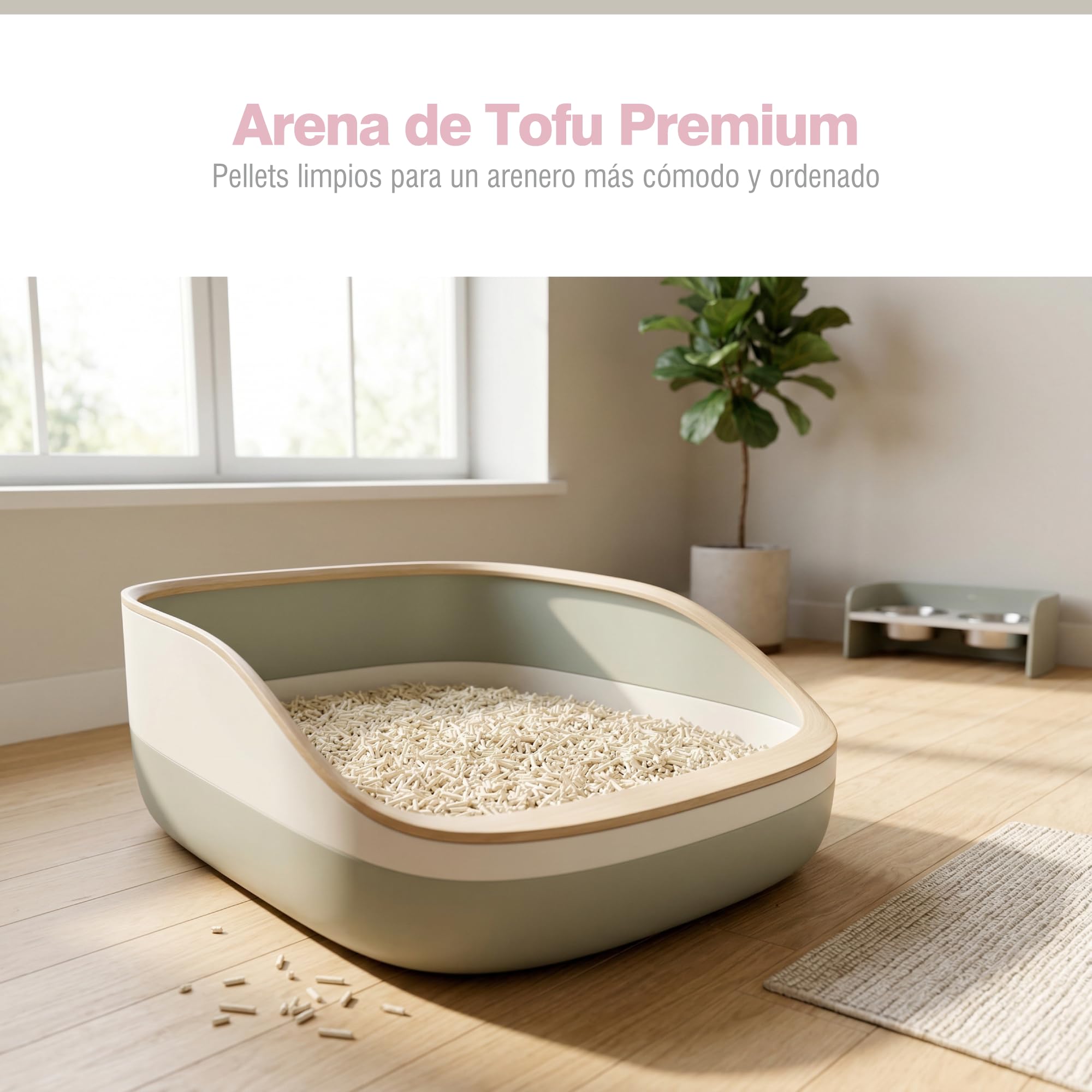 PORTENTUM Arena de Tofu para Gatos sin Perfume – 10,8 kg de Arena aglomerante para Gatos con Control de olores y fácil Limpieza – Pellets Vegetales Que no se pegan y Mantienen el arenero Limpio