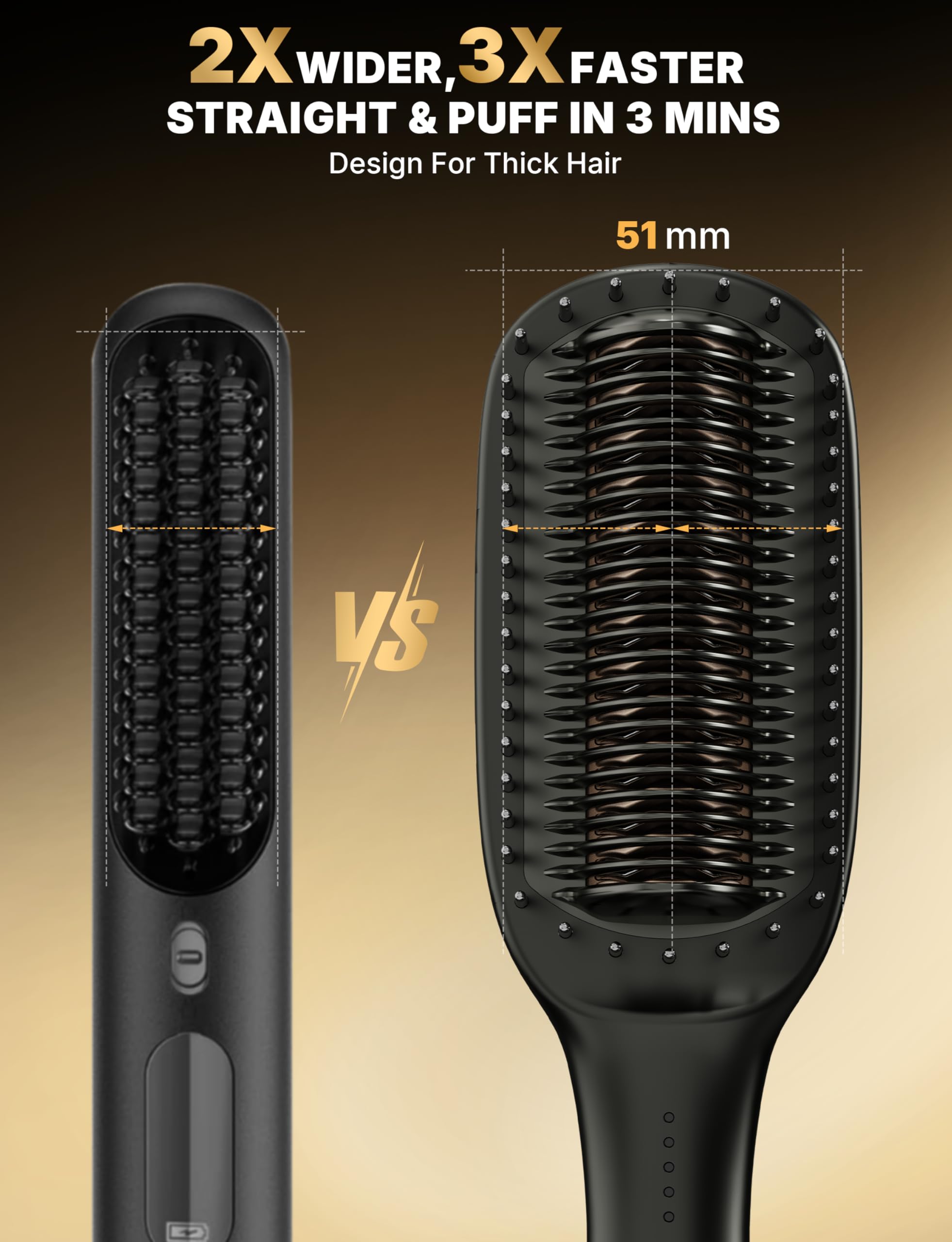 Cepillo Alisador Pelo Ancha 51mm & Planchas del Pelo 2-En-1 40M De Iones Antifrizz Control De Temperatura Ptc Cerámico (140-230°C) Apagado Auto 30min Calentamiento Rápido Y Seguridad Antiquemaduras