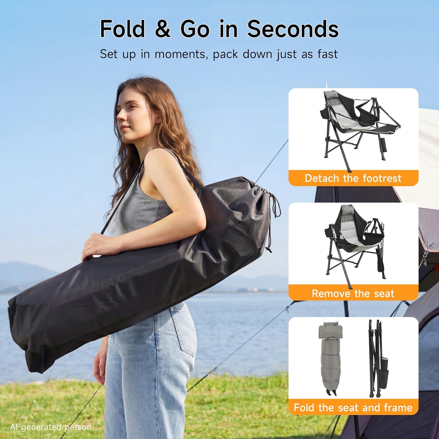 Hammock Camping Chair 2 Pack with Removable Footrest, 400lbs Heavy Duty Portable Swing Chair Outdoor with Adjustable Back, Foldable Camping Chair with Headrest and Cup Holder for Camping, Patio, Lawn