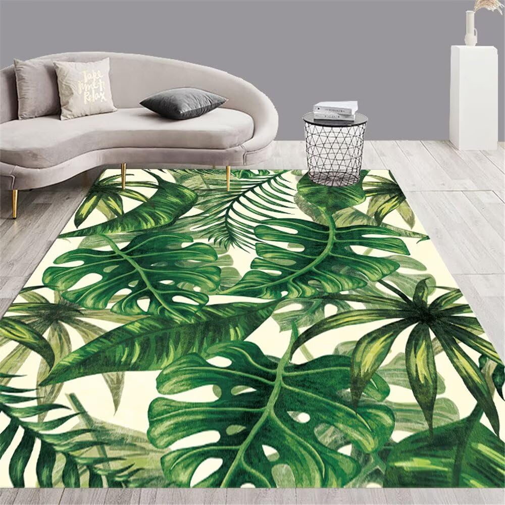 Alfombras antiacaros de 60x90cm con estampado verde de hojas frescas para suelo de hogar