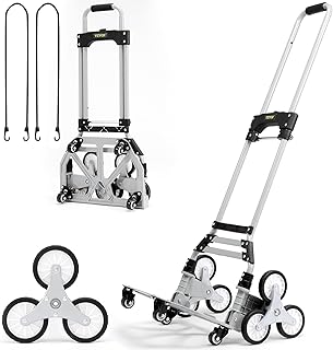 VEVOR Stair Climbing Cart, 220 lbs Capacity Hand Truck with Adjustable Handle, Folding Dolly Cart for Stairs, Stair Climbing Dolly Hand Carts with 10 Wheels for Shopping, Moving, Office Use