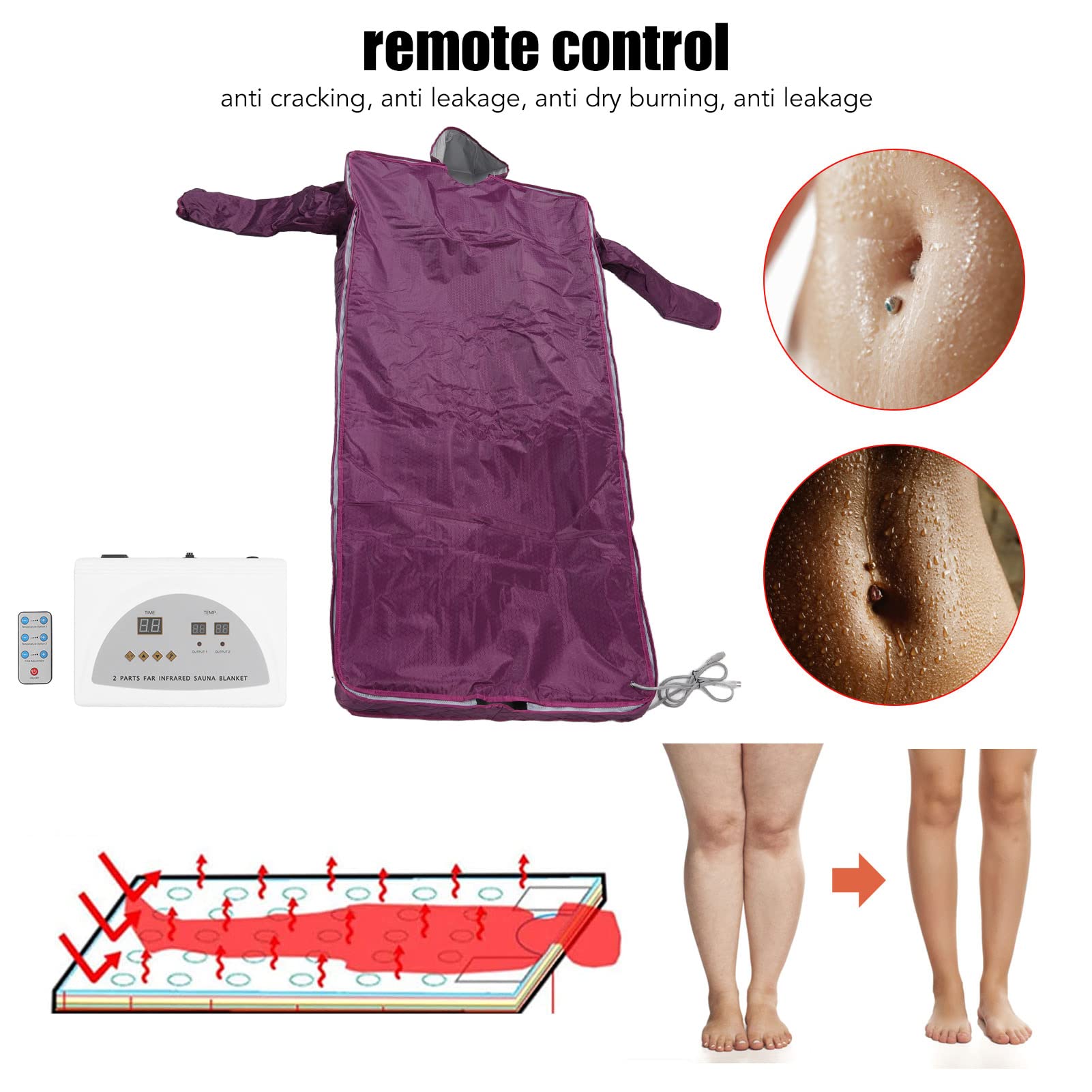 Coperta da sauna per disintossicazione, coperta per sauna a infrarossi lontani, deumidificazione aumentata con maniche per cappello e allarme (US 110 V)