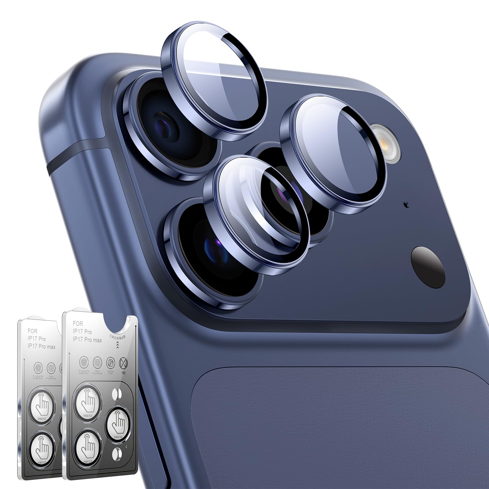 LK 2 Pack for iPhone 17 Pro/17 Pro Max Camera Lens Protector [Top 9H+ Military Grade Shatterproof] One-Click Installation, Ultra-Tough HD, Individual Lens Protectors Scratch-resistant, Deep Blue