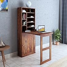 Corte Clasico Solid Sheesham Wood Wall Mounted Foldable Writing Study Table For Adults & Students With Storage For Home & Offic - Natural Finish