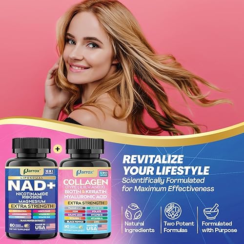 Miniatura 4 de Forever Young Set con NAD liposomal, ribósido de nicotinamida, magnesio, resveratrol, melena de león, péptidos de colágeno tipos I, II, III, V y X,