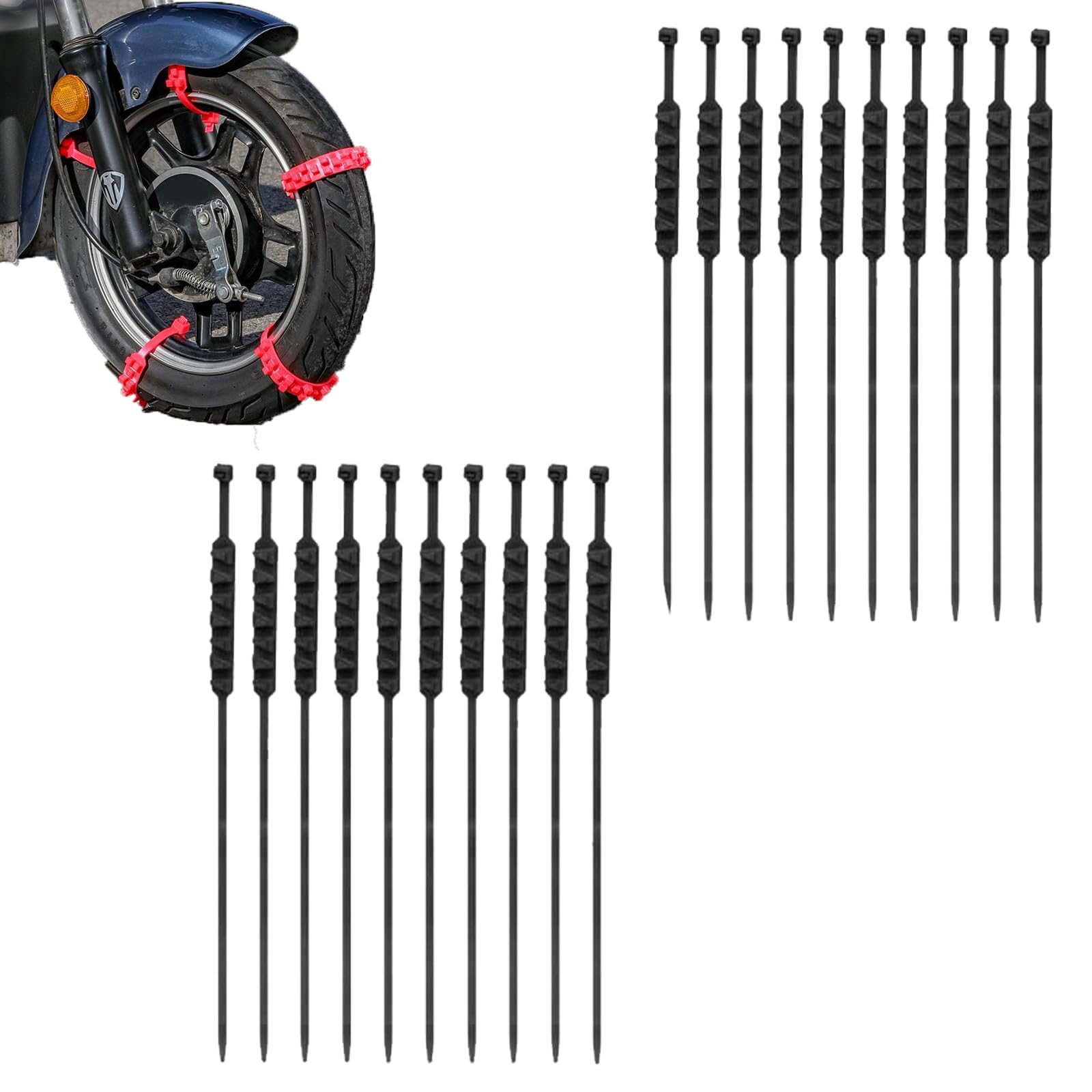 Wedhapy Catene Da Neve per Bici Elettrica 10 Pezzi Fascette per Pneumatici Catene Da Neve Antiscivolo Catene Da Neve Universali per Neve Nylon Rompighiaccio Denti Multistrato Catene Da Neve, Rosso