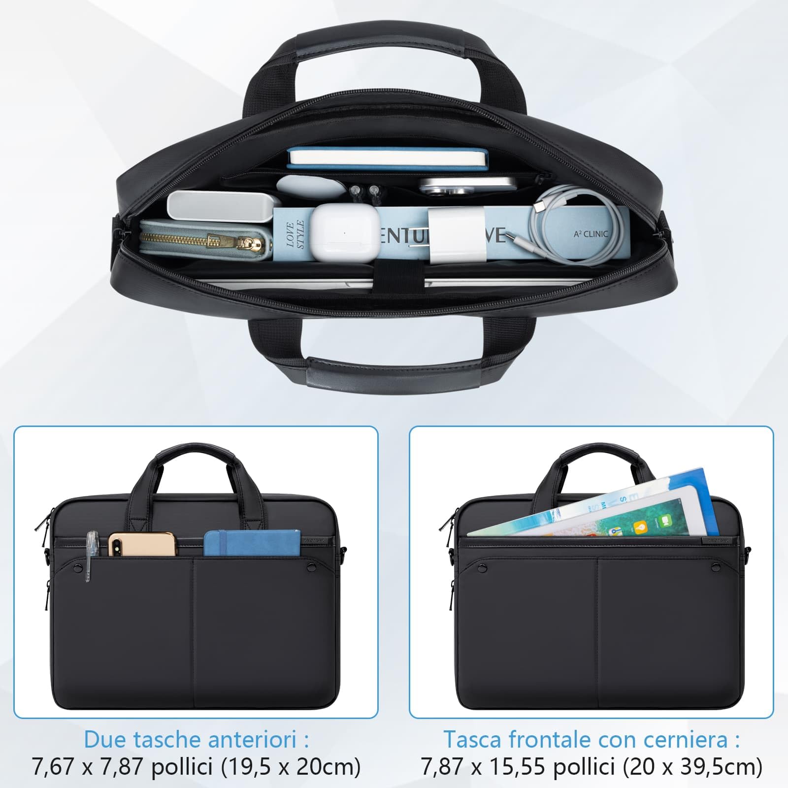 RAINYEAR Borsa per laptop espandibile per laptop da 15,6 pollici, Macbook da 16 pollici, borsa a tracolla messenger idrorepellente, valigetta resistente agli strappi di grande capacità per ufficio