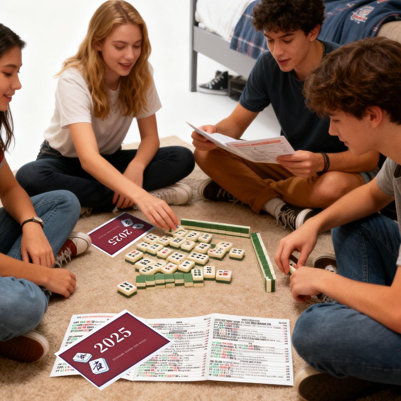 Tarjetas de Mahjong americanas impermeables: guía de puntuación de reglas 2025, manos impresas grandes con notas, papel laminado grueso con revestimiento, artículo interactivo de papelería, referencia