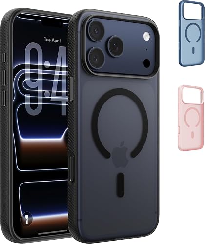 Belkin SheerForce Grip MagSafe Compatible iPhone 17 Pro Max Case with Slim Design & Anti-Slip Side Lines - Magnetic, Transparent, & Shockproof Protective iPhone Case - Black