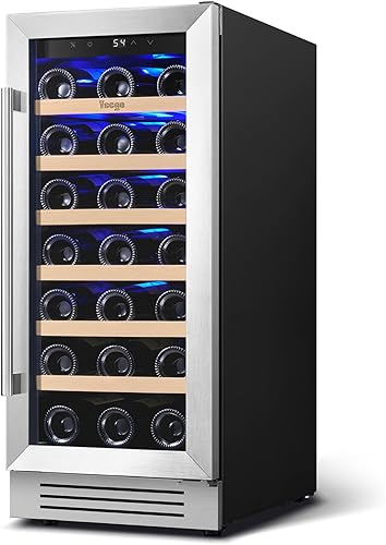 Yeego Refrigerador de vino  Refrigerador de vino de 15 pulgadas con capacidad para 33 botellas, 40-65  F, puerta de vidrio para refrigerador de vino