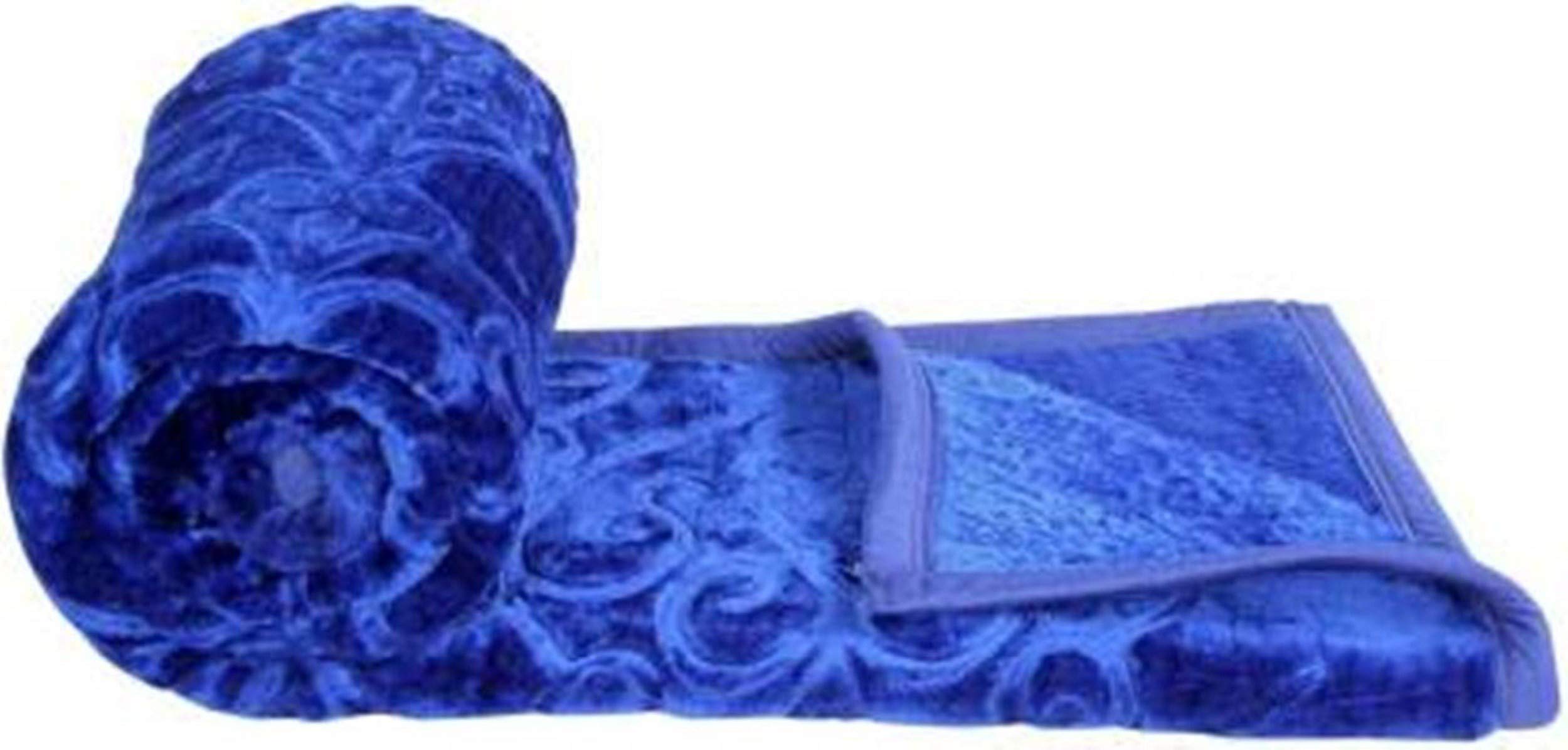 CHANGERS Embossed Blankets,Quilt,duvets,dohar Solid Colour Ultra Soft Floral Double Bed Heavy Mink Winter Blanket (Blue)-image-48